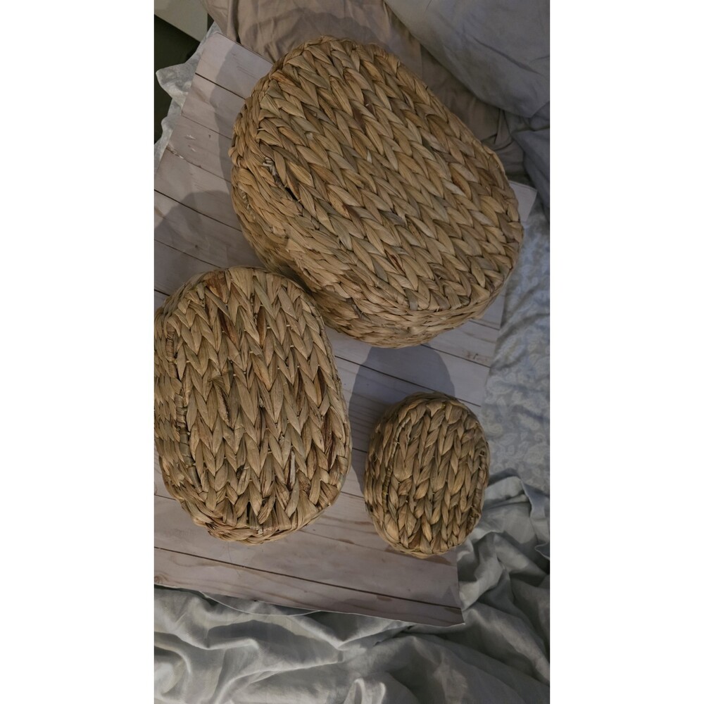 3 Nesting Water Hyacinth Woven Storage Baskets with Lids NEW Cottagecore Boho
